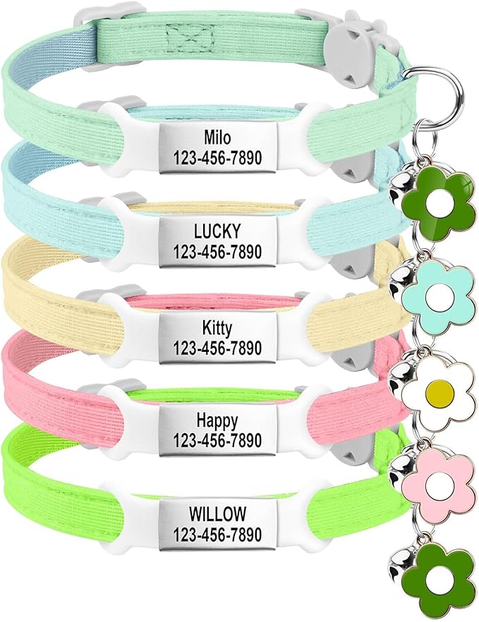 Personalised Glow in the Dark Cat Collar with Bell, Adjustable Breakaway Safety Luminous Collar with Stainless Steel Name Tag Fluorescent Glow (Grow in the Dark)