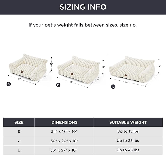 Bedsure ComfyFleece Cute Cat Couch for Pets - Fluffy Dog Bed Small Medium Size Dog with Premium Soft Corduroy Fleece, Pet Sofa with Washable Cover, Supportive Couch Bed for Small Dogs, 30inch, Cream