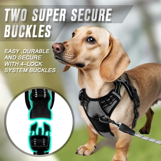 BARKBAY No Pull Dog Harness Front Clip Heavy Duty Reflective Easy Control Handle for Large Dog Walking(Dark Grey,XS)
