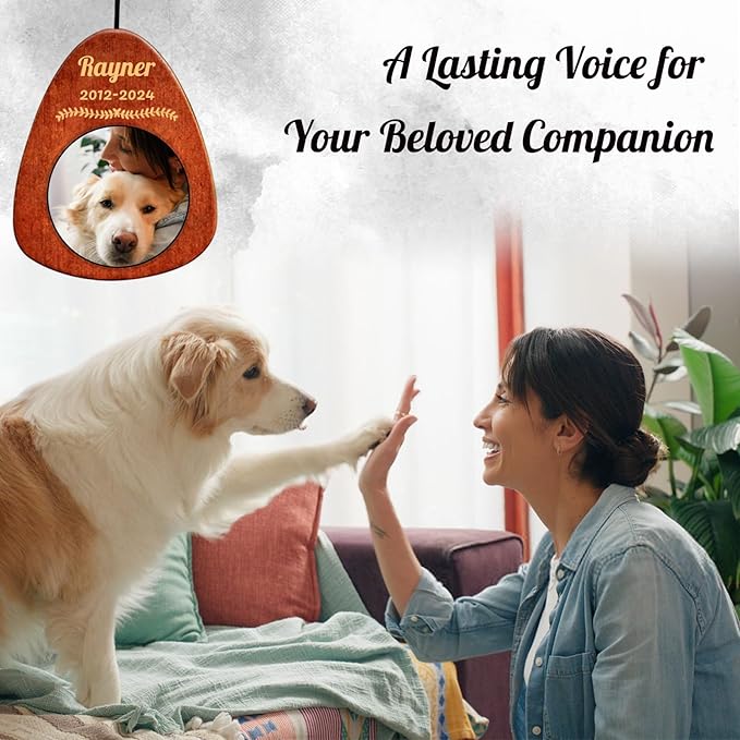 Personalized Dog Memorial Gifts for Loss of Dog - Custom Sympathy Wind Chime with Photo & Name, 26"/32"/37" Outdoor Bereavement Keepsake for Garden or Patio(Gold)