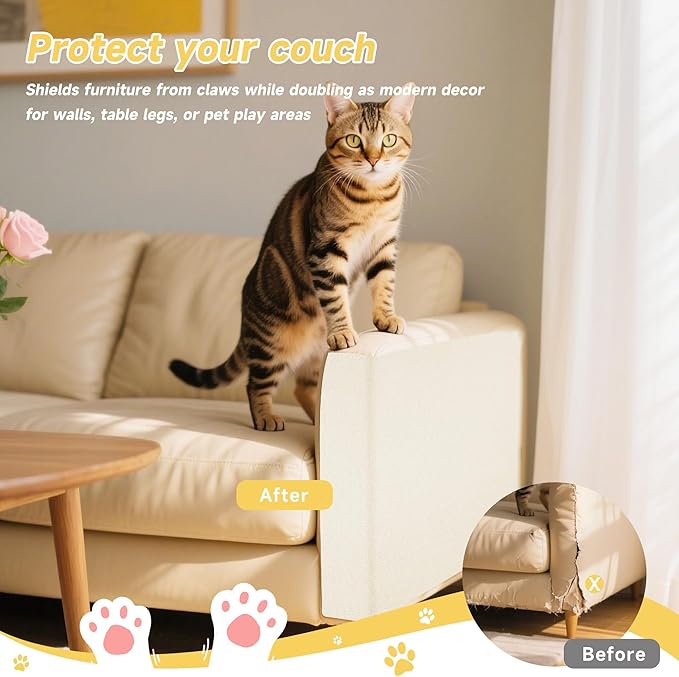 Cat Scratch Furniture Protector, 39.3''x15.8'' Trimmable DIY Self-Adhesive, Durable Corner Scratcher Couch Protectors from Cat Claws for Sofa, Tree Shelves & Scratching Posts (Khaki)