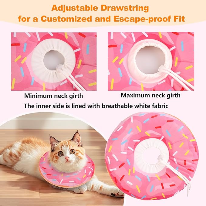 Cat Cone Collar Soft, Comfortable Cat Donut Collar After Surgery, Adjustable Elizabethan Recovery Collars & Cones to Stop Licking, Lightweight Neck Collar Soft Cone for Cats Kitten (Pink, Small)