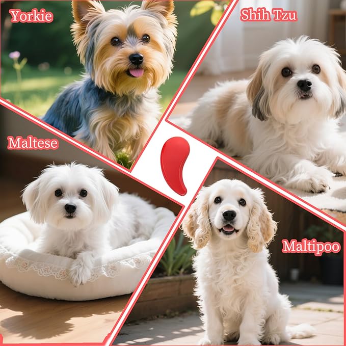 Comma-Shaped Small Dog Brush, Fit for Yorkie, Shih Tzu, Maltese Maltipoo Pomeranian - Gentle Soft Bristles for Effortless Pet Hair Removal, Puppy Essentials (Rose Red)