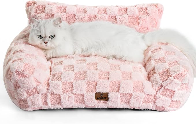 Cat Bed Cats Couch for Puppy and Kitten, Fluffy Pet Couch Small Dog Sofa Bed, Supportive Cat Sofa for Indoor Cats, Washable Cover & Non-Slip, 26 inch, Pink
