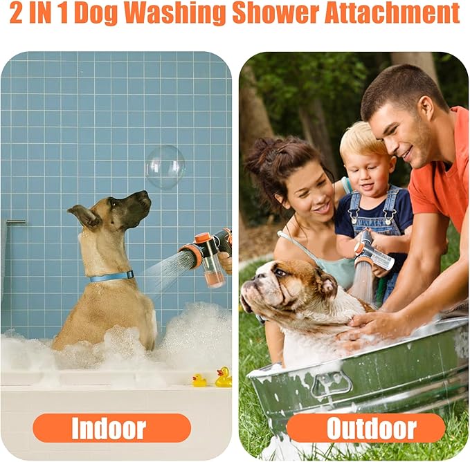Dog Shower Attachment Water Hose Nozzle Sprayer Set with Metal 3-Way Shower Diverter & 100inches Long Hose for Bathroom Shower Arm Easy Indoor Outdoor Pet Pup Dog Washing Hose attachment