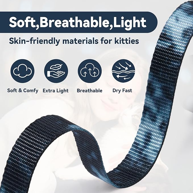 Cat Harness and Leash Set, 3-in-1 Escape Proof Adjustable, Comfortable Soft Lightweight, Safe, Easy to Wear, Walking Travel Kitten Harness for Small Medium Cats （Black