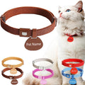 Minimalist Stretch Lightweight Custom Engraved Cat Collar with Name Tag Personalized Cat Collars for Kitten Boy & Girl Cats (Coffee Color, Collar with ID Tag)