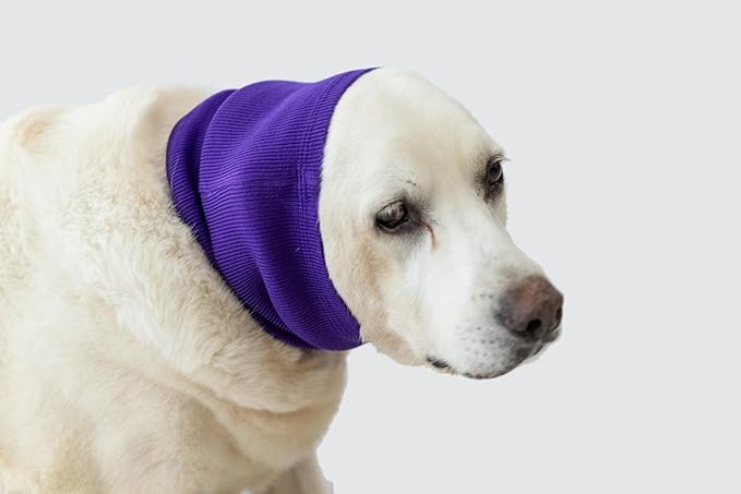 Dog Calming Band, Dog Ear Cover Anxiety Relief – Noise Canceling for Fireworks, Thunderstorms, Pet Grooming & Force Drying(Purple L)