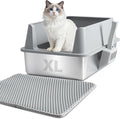 XL Stainless Steel Litter Box with Lid, Extra Large High Sided Metal Cat Litter Box with Mat and Scooper, Easy Clean, Non Stick & No Smell