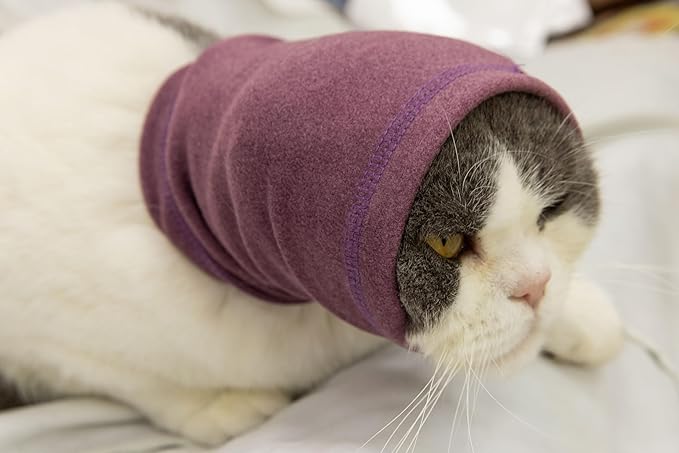 Cat Hematoma Ear Wrap, Cat Snood Anxiety Relief, Bath Accessories for Pet Grooming & Force Drying (Pail Lilac S)