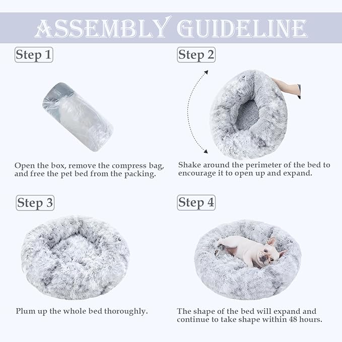 Washable Dog & Cat Bed for Ultra Large Small Medium Size Pet, Calming Donut Round Cute Warming Mat House Supply Indoor, 8 Sized Deal Necessity Essential Furniture for Boy Girl Puppy Kitten kitty