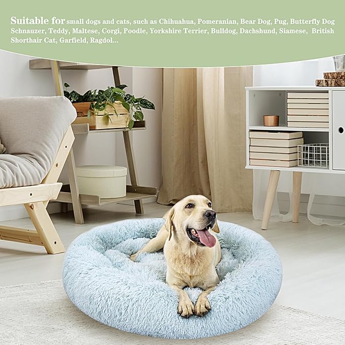 Calming Dog Bed for Big Dogs, 39'' Round Anti-Anxiety Warm Fluffy Plush Faux Fur Bed, Soft Anti-Slip Donut Washable Big Pet Bed, Cozy Big Dogs Bed, Fits up to 100 lbs Pets