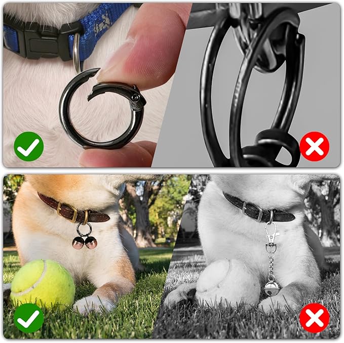 Bells for Dog Collars with Easy Clip Clasps, Suitable for Medium to Large Dogs, Extra Loud Pet Tracker, Durable Collar Charms (Rose Gold & Black, 2 Pack)