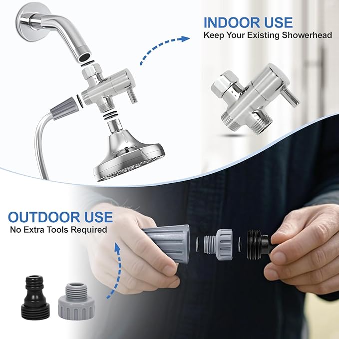 Dog Shower Attachment,Dog Shower With Brass Diverter,Pet Shower Attachment for 3 Spray Modes,8-Foot Hose With Indoor and Outdoor Adapters,for Bathing & Grooming Easy Dog/Cat Bathing and Cleaning