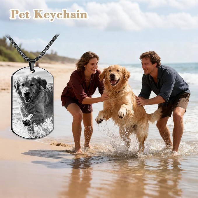 QYH Personalized Pet Memorial Necklace with Picture - Custom Loss of Dogs Keepsakes Necklacea with Message Laser Engraved Cat Necklace Customized Gifts for Pet Lovers (Pet-Necklace)