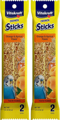 Vitakraft Crunch Sticks Parakeet Treat – 2 Sticks in Orange and Apricot Flavor – Triple Baked with Natural Wood Center – Added Vitamins and Minerals with Cage Clip Holder for Long-Lasting Enrichment