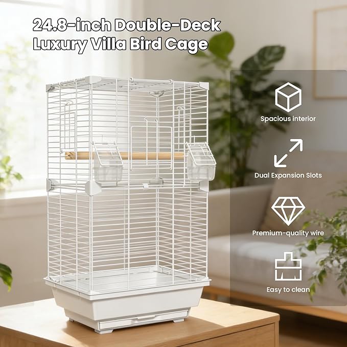 24.8 Inch Bird Cage,Parakeet Cage with Ladder,Swing,Perch,2 Feeders,Small to Medium Birds Cage for Cockatiels, Lovebirds,Parrot (Black)