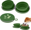 Collapsible Dog Bowls, 2-in-1 Travel Double Bowl Water Food Feeder Portable Pet Traveling Camping & Walking 25oz (Green)
