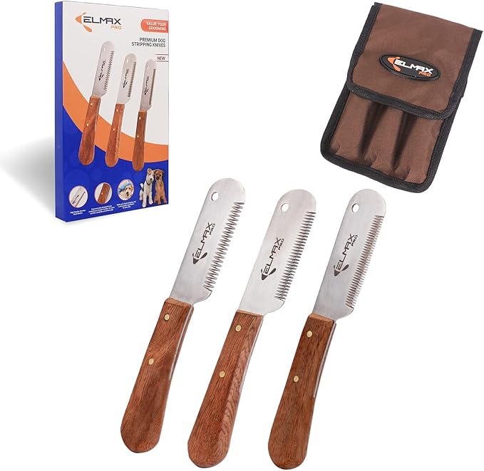 Professional Stripping Knife for Dogs, Best for Removing Unwanted Undercoat, Blades are Made of Stainless Steel with Wooden Handle Grip (Right-Handed, Rosewood)