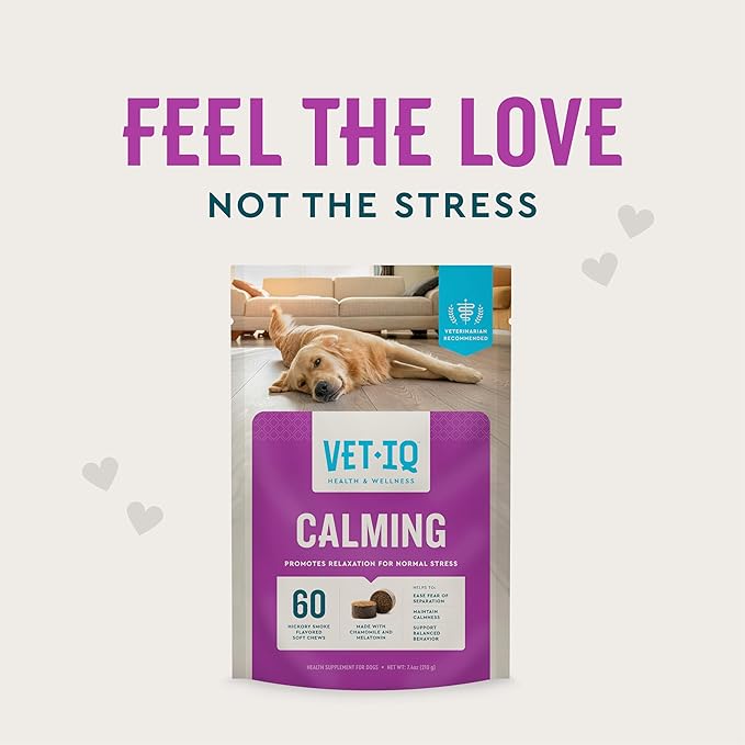 VetIQ Calming Support Supplement, Calming Chews for Dogs Help Manage Stress and Promote Relaxation, Anxiety Relief for Dogs, Made in The USA, 120 Count