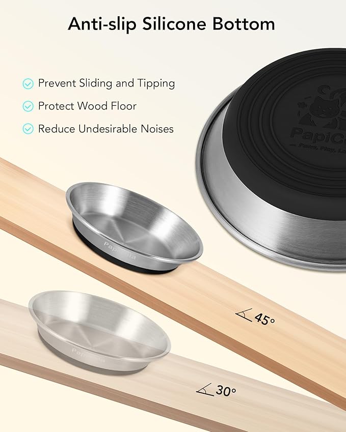 Stainless Steel Cat Bowls 3PCS, Non-Slip cat Food Dishes, Metal Pet Food and Water Bowls, Whisker Friendly with Wide and Shallow Design, 6.3'' Wide, 0.7mm Thick Steel, Ideal Pet Dish (3 PC-6.3in)