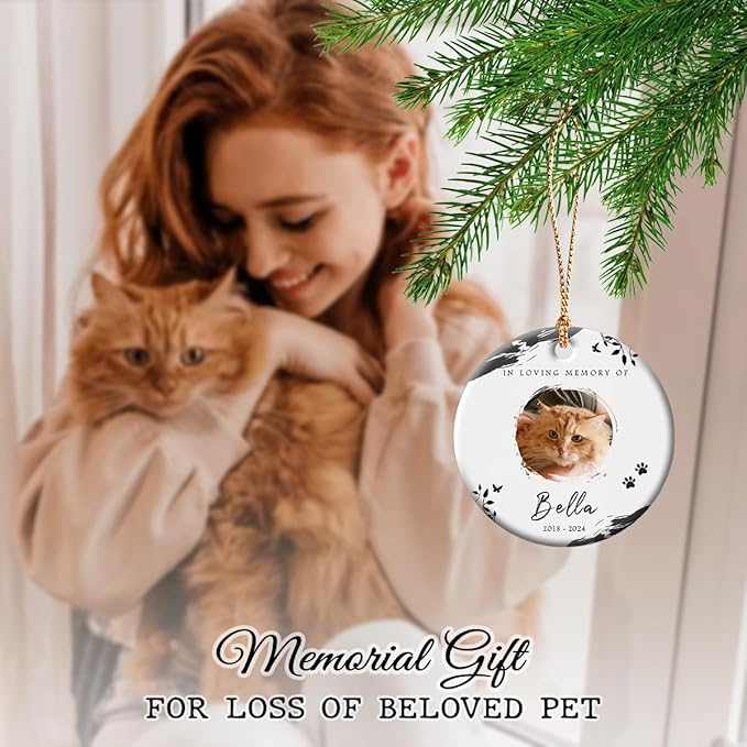Cat Memorial Ornament - Personalized Ornaments Keepsake for Cats Losses - Pet Loss Gift, Kitten Passing Away Sympathy Gifts - Black & White Image Displayed Option - Custom Kittens Memorial