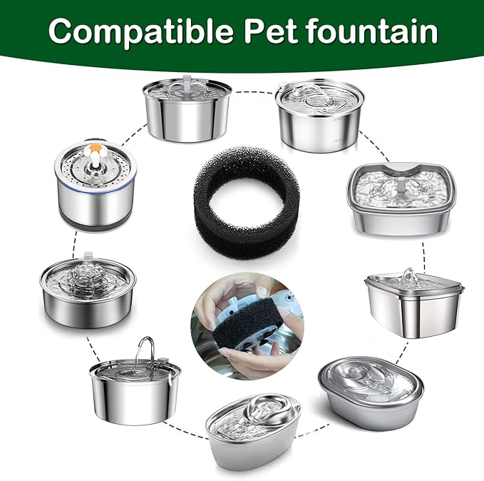 Cat Water Fountain Filters, Cat Fountain Replacement Filters for 2.0L/67oz Automatic Pet Water Dispenser,Pet Water Fountain Replacement Filters Package(Sponge 8 pack)