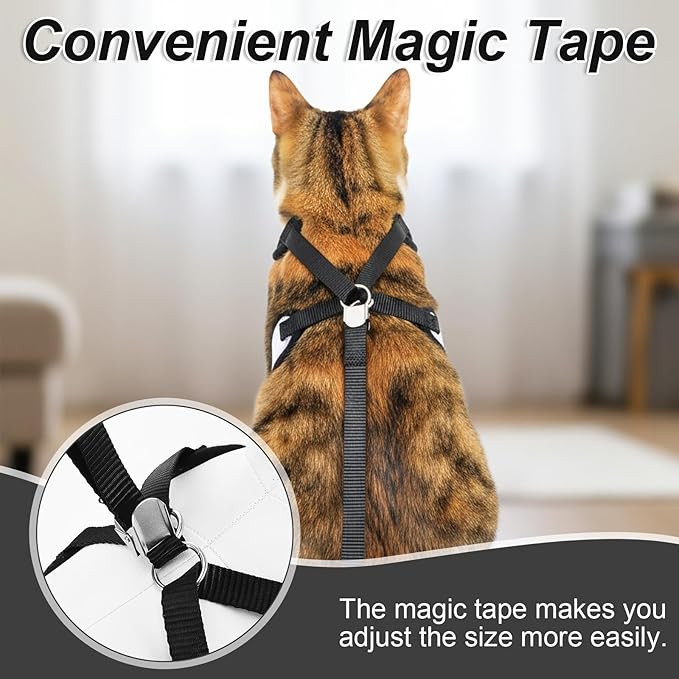 Cat Harness Leash Set for Walking Soft Adjustable Cats Vest Harnesses Escape Proof Comfortable Breathable Mesh Kitten Anti-Escape Leash Chest Harness Easy to Wear for Outdoor Travel