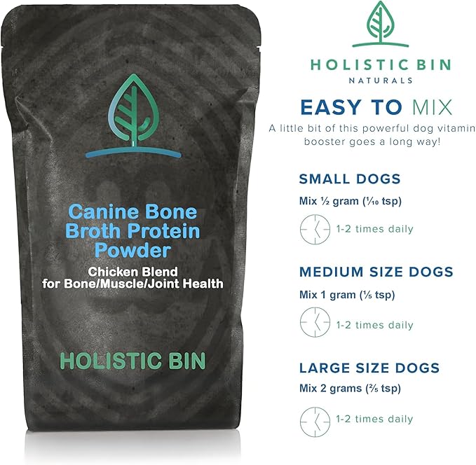 Holistic Bin Canine Chicken Blend Protein Powder Dog Food Toppers | Daily Supplement Powder with Bone Broth, Collagen & Essential Amino | Mobility, Recovery & Overall Wellness | Chicken (50g)