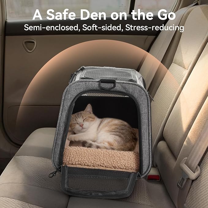 PETSFIT Large Cat Car Carrier with Patented Safety Buckles(19 x 12 x 12) – Roomy Escape-Proof for Safe Driving, Lockable Zippers & Safety Tether, Soft-Sided Travel Carrier for Road Trips & Vet Visits