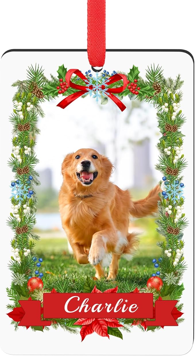 Personalized Christmas Ornament 2026 - Custom Dog Photo & Name, 1st Xmas Gift for Pet Lovers - Customized Dog Ornaments for Christmas Tree, Pet Memorial Gifts
