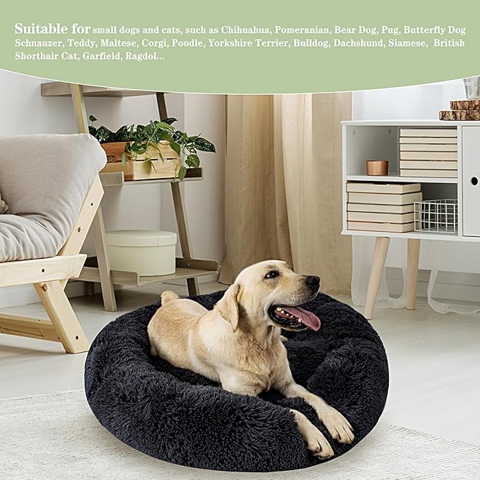 Calming Dog Bed for Big Dogs, 39'' Round Anti-Anxiety Warm Fluffy Plush Faux Fur Bed, Soft Anti-Slip Donut Washable Big Pet Bed, Cozy Big Dogs Bed, Fits up to 100 lbs Pets