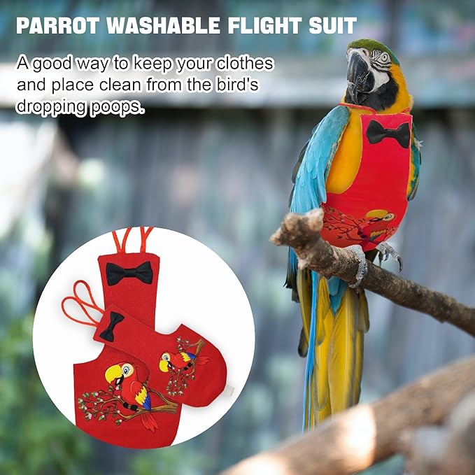 Bird Diaper Washable Parrot Diapers Reusable Bird Flight Suit Nappies Protective Breathable Parrot Nappy Clothes for Budgie Canary Budgie Cockatiel(Red, Medium)