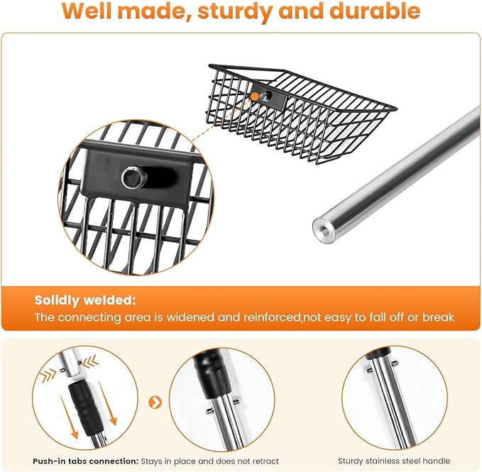 Cat Litter Scoop 43 inch Metal Litter Scooper with Stainless Steel Long Handle, Upgraded Large Kitty Box Scooper Heavy Duty Deep Shovel for Fast Sifting, Dog Waste Scooops for Outside Pet Poop