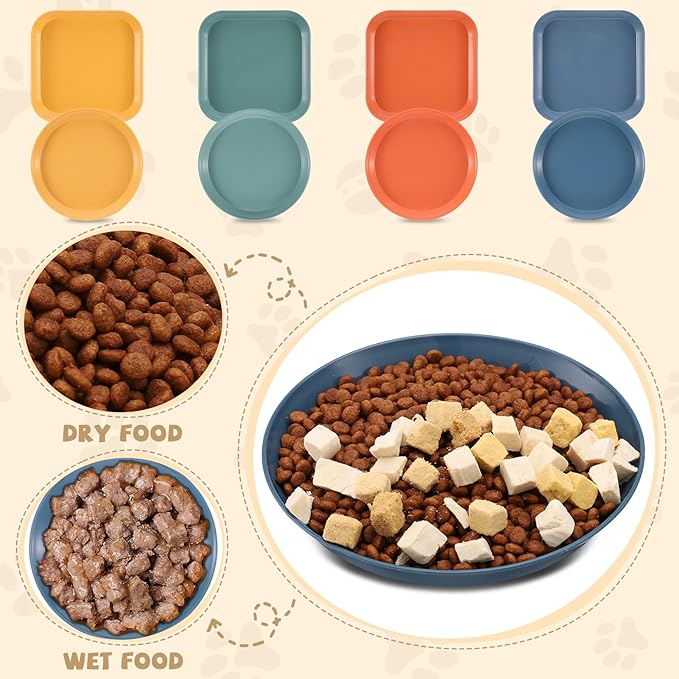 8-Piece Cat Food Bowl Set - Shallow Dish for Wet Feeding, Fatigue Relief, Round & Square Bowls for Cats & Small Dogs