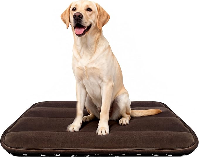 Dog Crate Pad, Ultra Soft & Anti-Slip Kennel Mat, Secure Fit for Metal Crates & Dog Cages, Washable Cozy Bed for Small Medium Large Dogs (Dark Brown, L(34"*20"*1.5"))