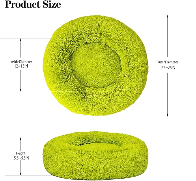 Calming Dog Bed for Small Dogs Cats, Kitty Puppy 23'' Round Anti-Anxiety Warm Fluffy Plush Faux Fur Bed, Soft Anti-Slip Donut Washable Small Pet Bed, Cozy Cat Puppy Bed, Fits up to 30 lbs Pets