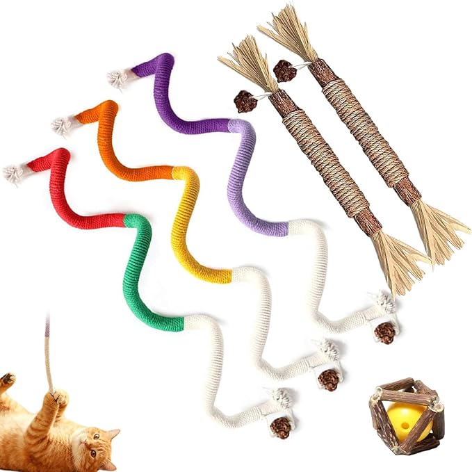 Catnip Chew Rope Toy – Natural, Safe Tooth Cleaner for Indoor Cats, 2026 New Cat Chew Rope, Catnip-Infused Organic Cotton Cat Chew Toys, Interactive Kitten Nip Toys & All Breeds (5PCS)