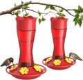 Kingsyard 2-Pack Glass Hummingbird Feeder for Outdoors Hanging, 10 oz Leak-Proof Humming Bird Feeders with Ant Moat & Bee Proof Feeding Ports, Hummingbird Gift for Bird Lovers (Red)