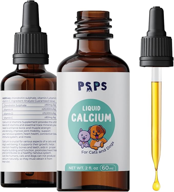 Calcium Liquid for Dogs & Cats - Multivitamin for Dog - Calcium for Dogs - Fortified Vitamins A, C & D - Bone & Teeth Health, Immune Support, and Overall Pet Wellness – 2 Fl. Oz.
