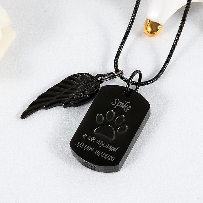 Farfume Personalized Pet Urn Necklace for Dog Cat Ashes Cremation Pet Memorial Customized Photo Text Engraving Pendant Keepsake Funeral Jewelry