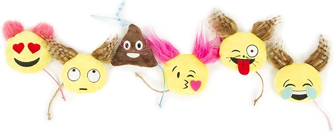 SmartyKat (6 Count) Mouse Moods Emoji Bundle Pack Plush Catnip Toys - Yellow/Brown, 6 Count