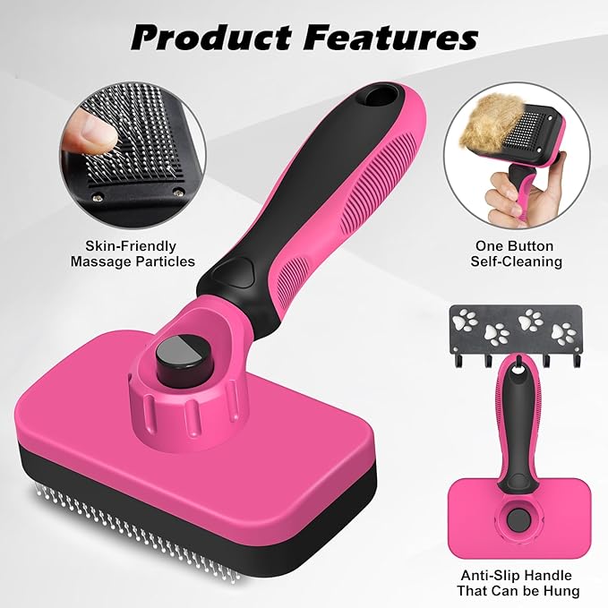 Comotech 3PCS Cat Grooming Supplies,Cat Brush & Nail Clipper/Trimmer & Flea Comb for Shedding Indoor Cats Dogs and Small Animals - Meet All Your Pet's Daily Grooming Needs - All in One Set (Pink)