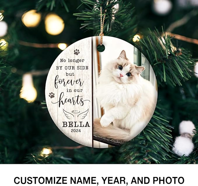 Memorial Ornament - Customized Memorial Pet Photo Ornaments - Angel Kitten Keepsake - Pet Pawprints, Forever Missed - Pet Lovers Grief Gift - Custom Memorial Gift for Loss of Cats, Kittens