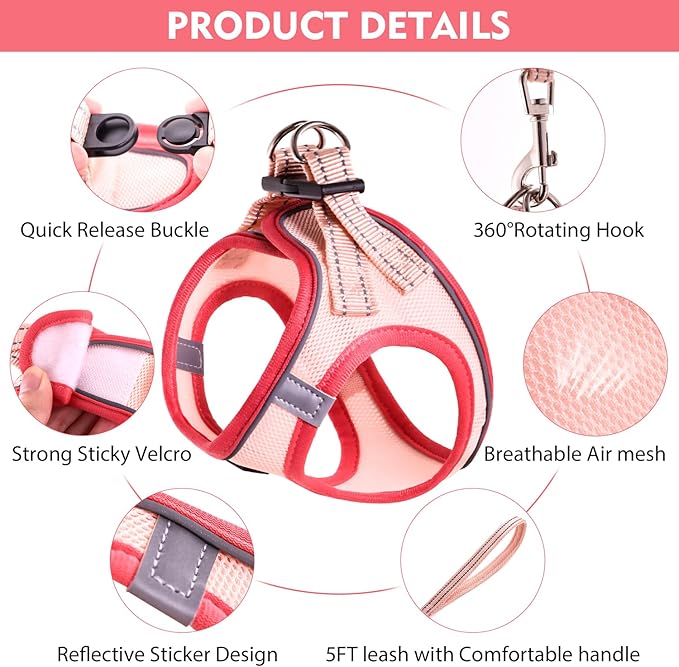 Cat Harness and Leash Set, Soft and Breathable Vest with Reflective Strip, Escape Proof Kitten Harness, Easy to Wear for Cats Walking and Traveling (Orange, XXS)