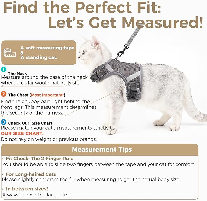 Cat Harness and Leash Escape Proof Kitten Harness Cat Leash for Walking Travel Service Cat Vest, Grey, X-Small