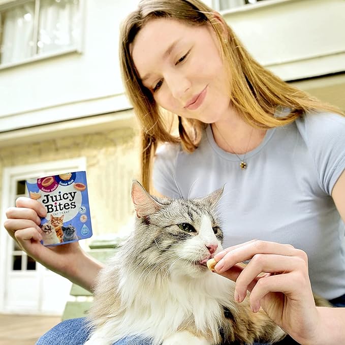 INABA Juicy Bites Grain-Free, Soft, Moist, Chewy Cat Treats with Vitamin E and Green Tea Extract, 0.4 Ounces per Pouch, 9 Pouches Total (3 per Bag), Scallop and Crab Flavor