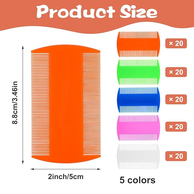 100 Pcs Flea and Tick Grooming Tool - Double Sided Comb for Small Pets, Kittens and Puppies (5 Colors)