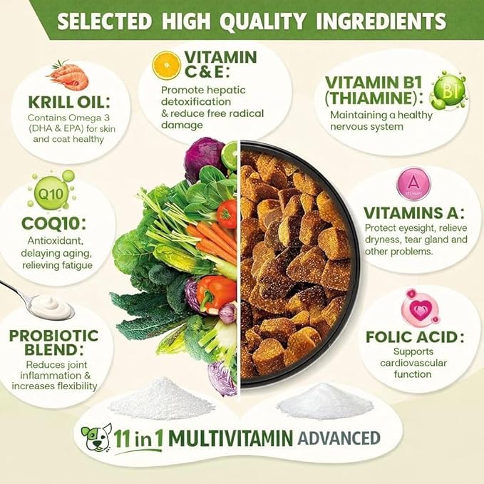 Dog Multivitamin, Chewable Dog Vitamins and Supplements for Hip & Joints, Skin & Coat, Omega 3 Fish Oil for Dogs- Senior & Puppy Multivitamin - Salmon- 120 Soft Chews