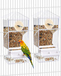 Hamiledyi Automatic Bird Feeder 2 Pcs No Mess Bird Cage Feeder Seed Food Container with Perch Transparent Parrot Cage Accessories for Parakeets, Budgies, Cockatoos, Finches, Lovebirds (White)